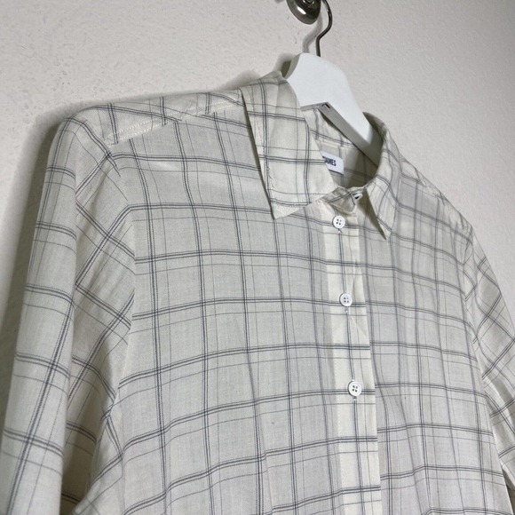 Elizabeth and James Window Pane Satin Trim Button Up Top Sz S - Picture 2 of 9